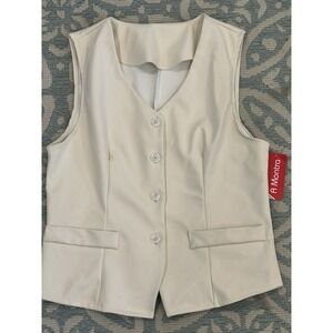 Sleeveless Cream faux leather Button-Front Vest
